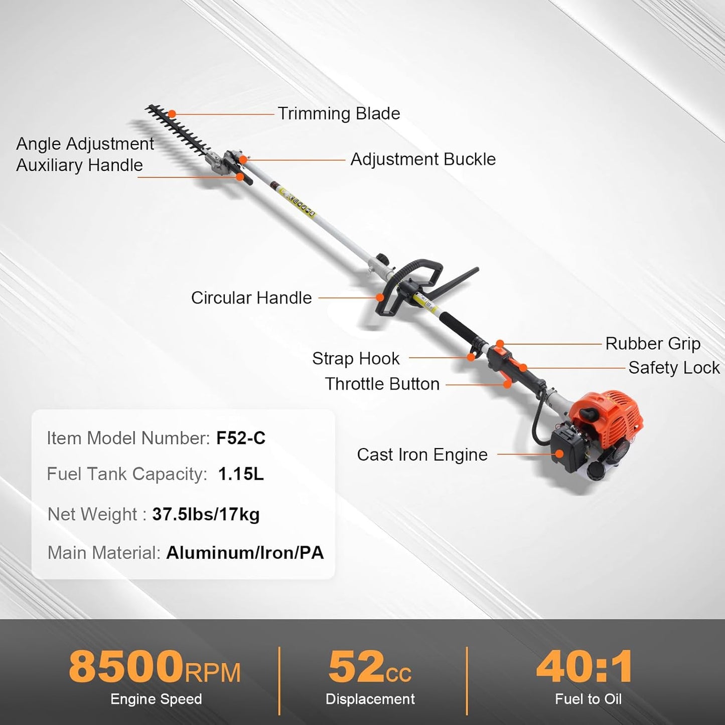 52cc Gas-Powered 6-in-1 Multi-Functional Trimmer